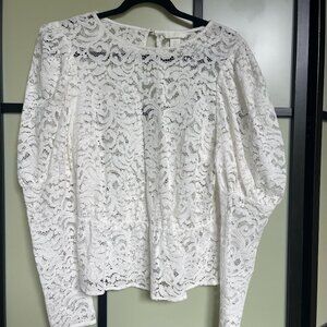 H&M Ecru LS Lace Peplum Blouse M NWOT